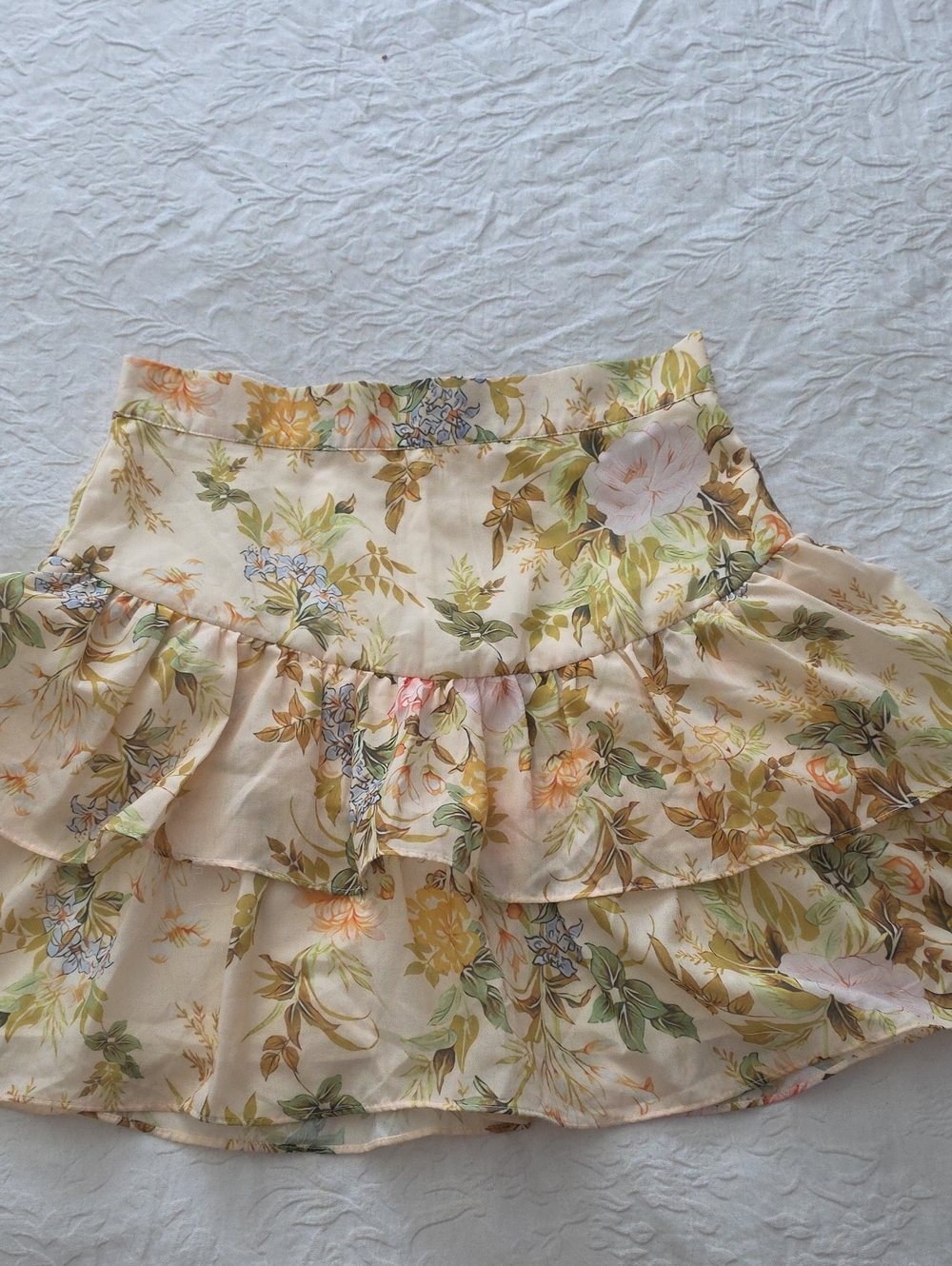 Floral Tiered Ruffle Skirt - Cream Floral